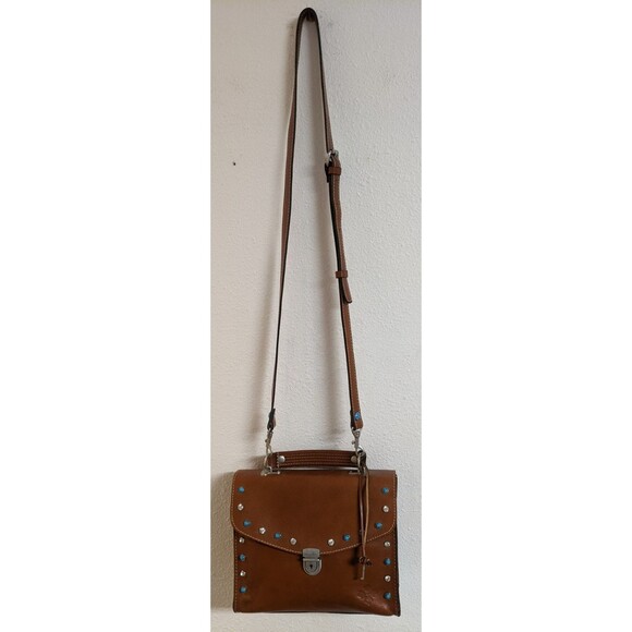 PATRICIA NASH Simona  Brown Smooth Leather Studded Crossbody Handbag WORN TWICE - Picture 2 of 16